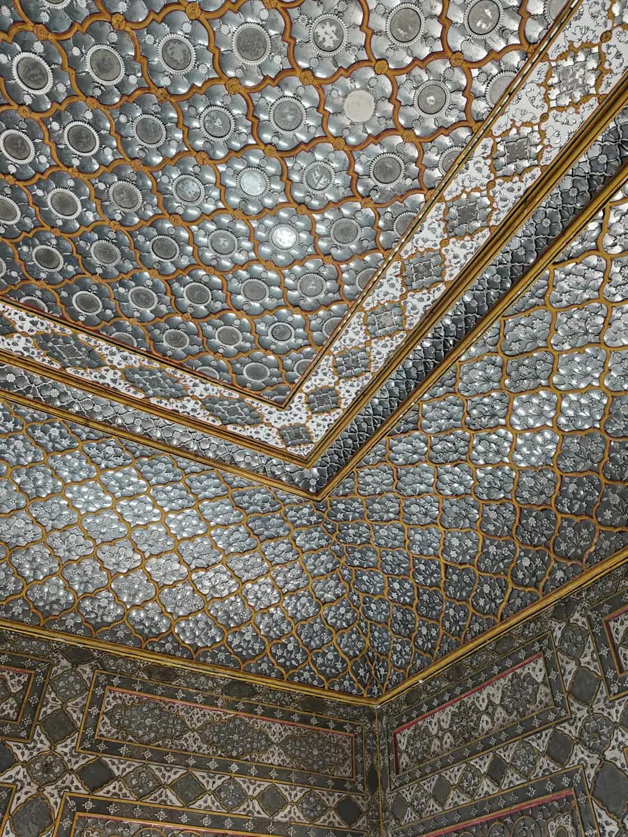 Mirror-work ceiling inside the City Palace, Jaipur