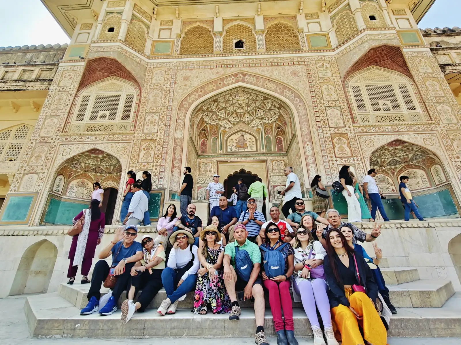 Raah guests on the steps of Ganesh Pol, Amer Fort