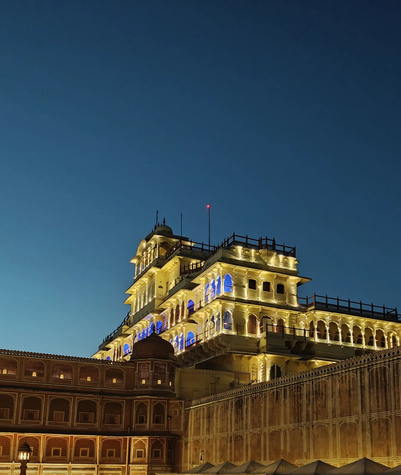 Chandra Mahal, City Palace Jaipur, illuminated after dark